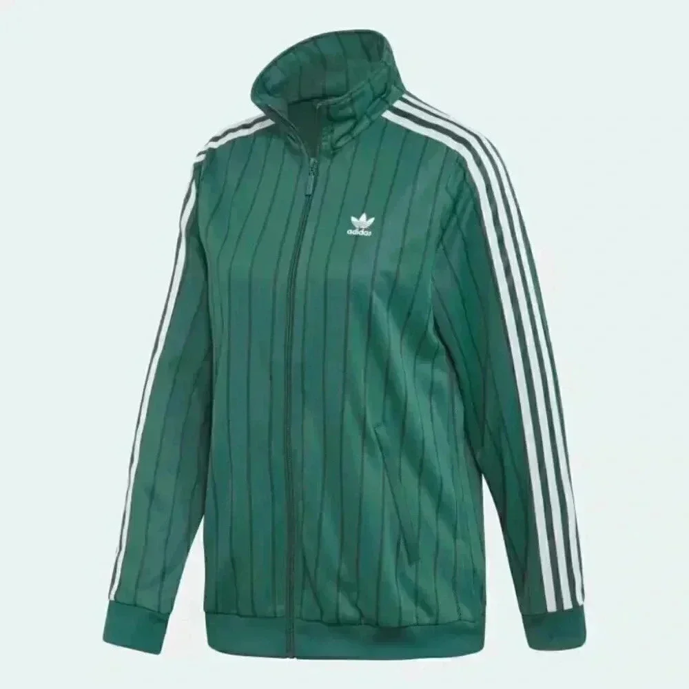 NWT Adidas green and white striped long sleeve front zip casual track top